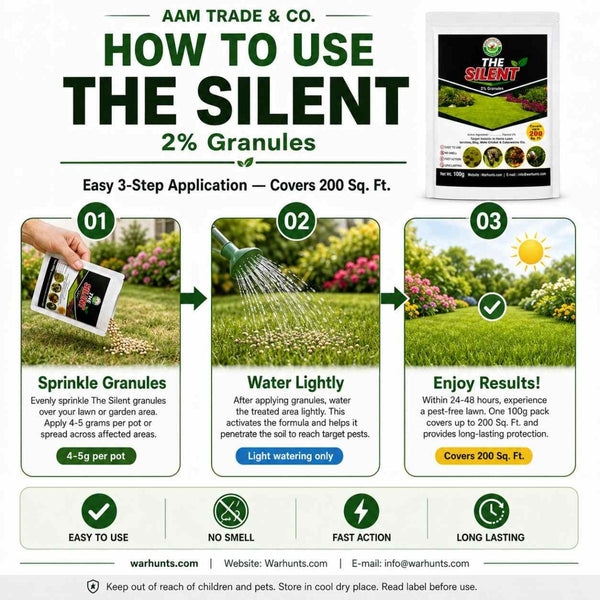 The Silent 2% Granules | Lawn Insect Killer | FREE Mask & Gloves | Kills Termites, Slugs, Mole Crickets & Caterpillars | Covers 200 Sq. Ft. | No Smell | Fast Action - Warhunts.com