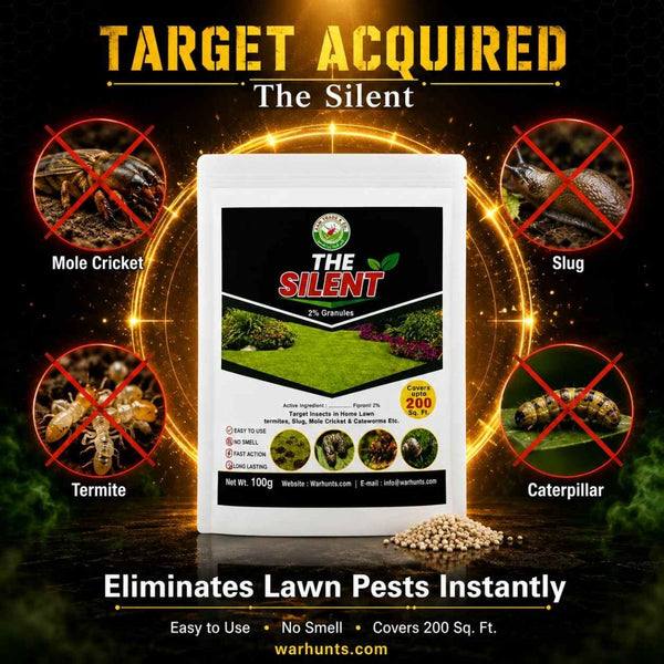 The Silent 2% Granules | Lawn Insect Killer | FREE Mask & Gloves | Kills Termites, Slugs, Mole Crickets & Caterpillars | Covers 200 Sq. Ft. | No Smell | Fast Action - Warhunts.com