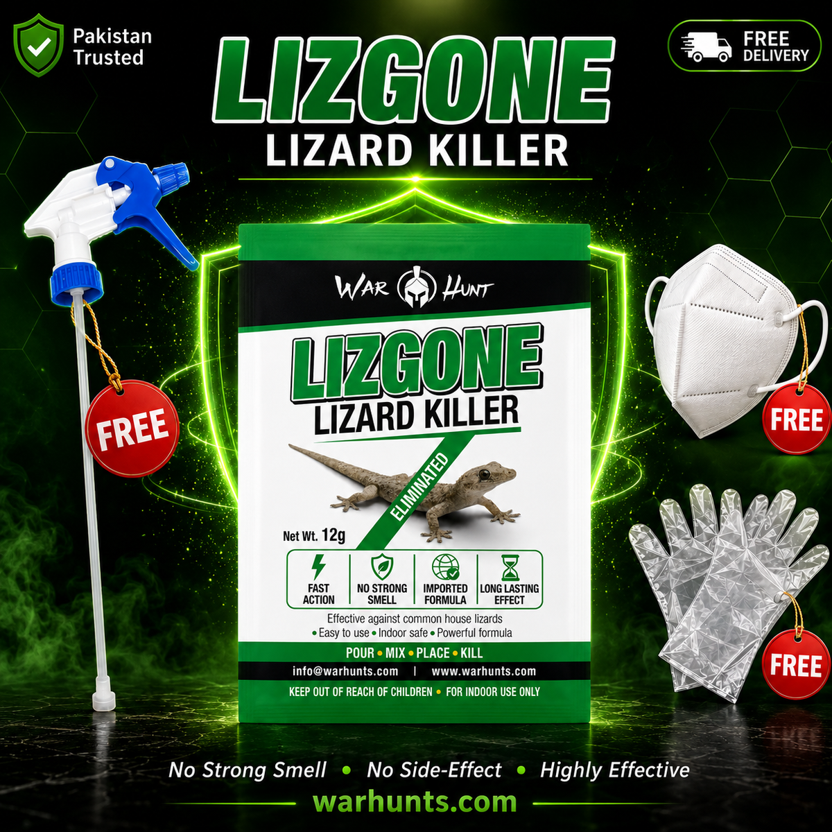 LIZGONE | FREE SPRAYER KIT + MASK & GLOVES | Lizard Killer Spray | Kills & Repels House Lizards Fast | Indoor Safe | No Strong Smell